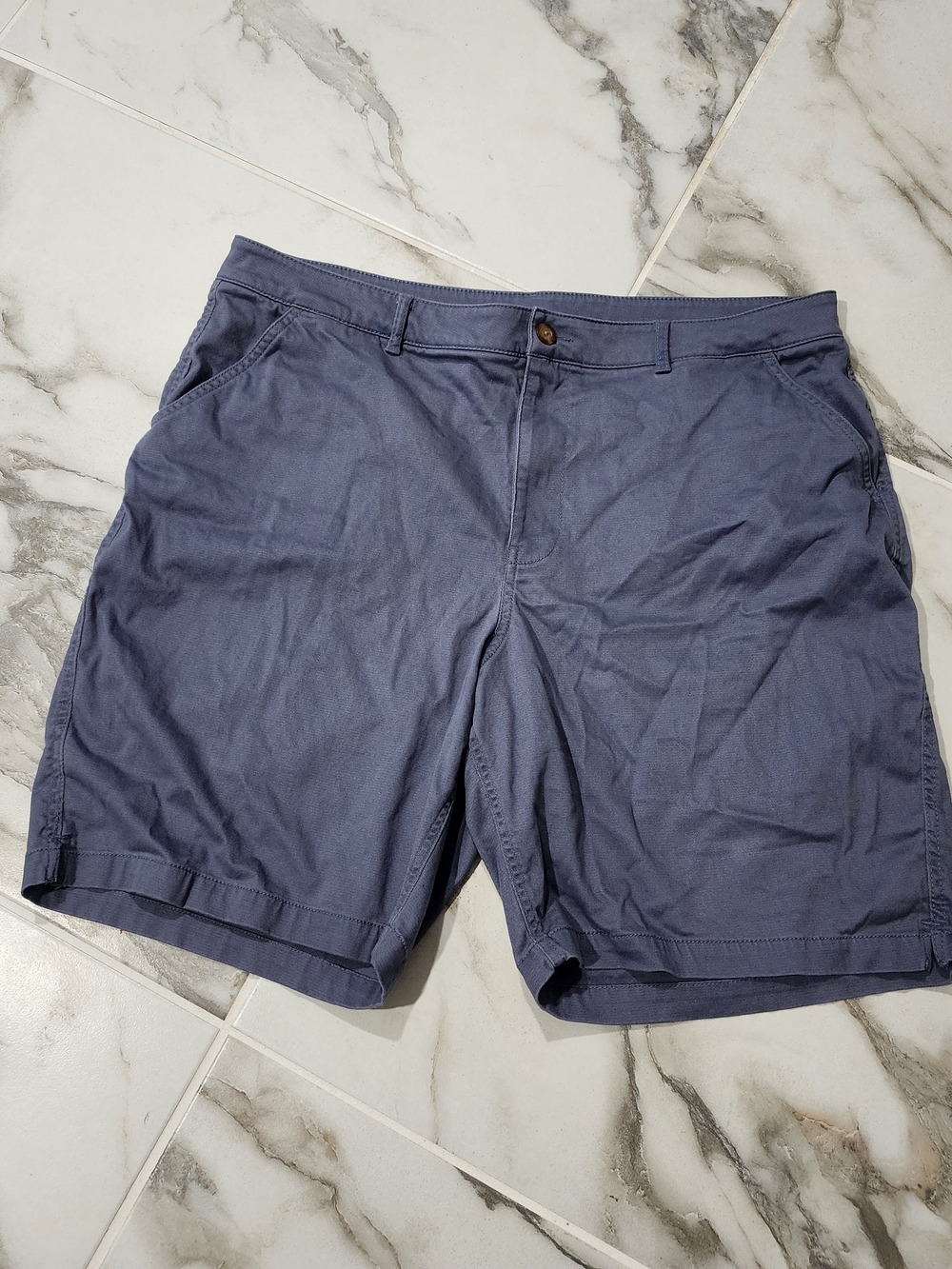 L.L. Bean Womans Flat-Front Shorts in Slate Blue